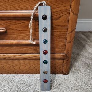 Handcrafted Wooden Wall Hanging Suncatcher Red Blue Gray